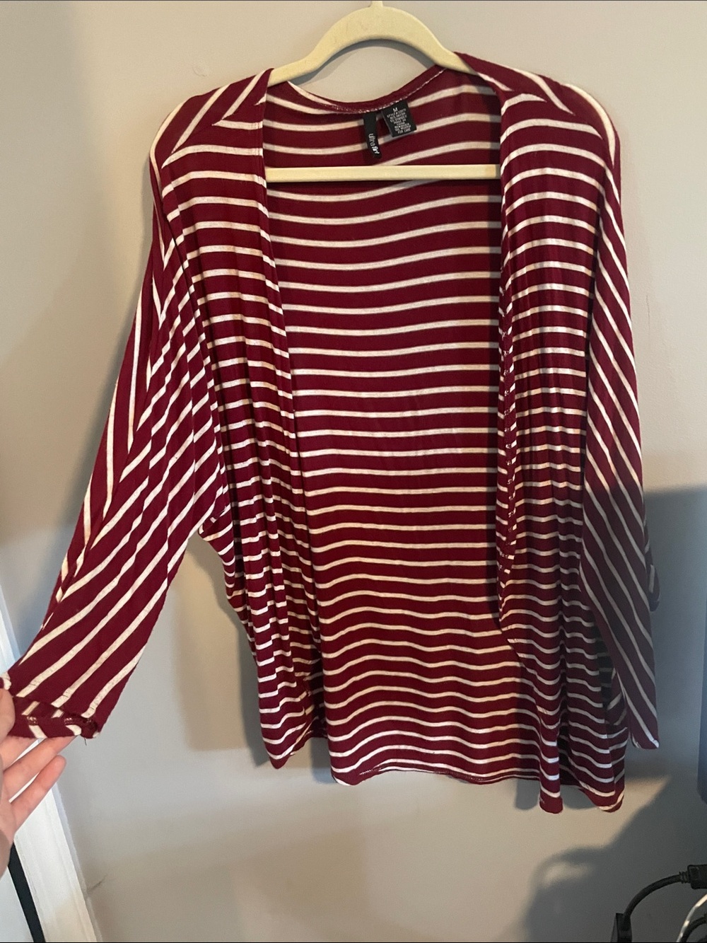 Ultra Flirt Maroon and White Striped Open Cardigan